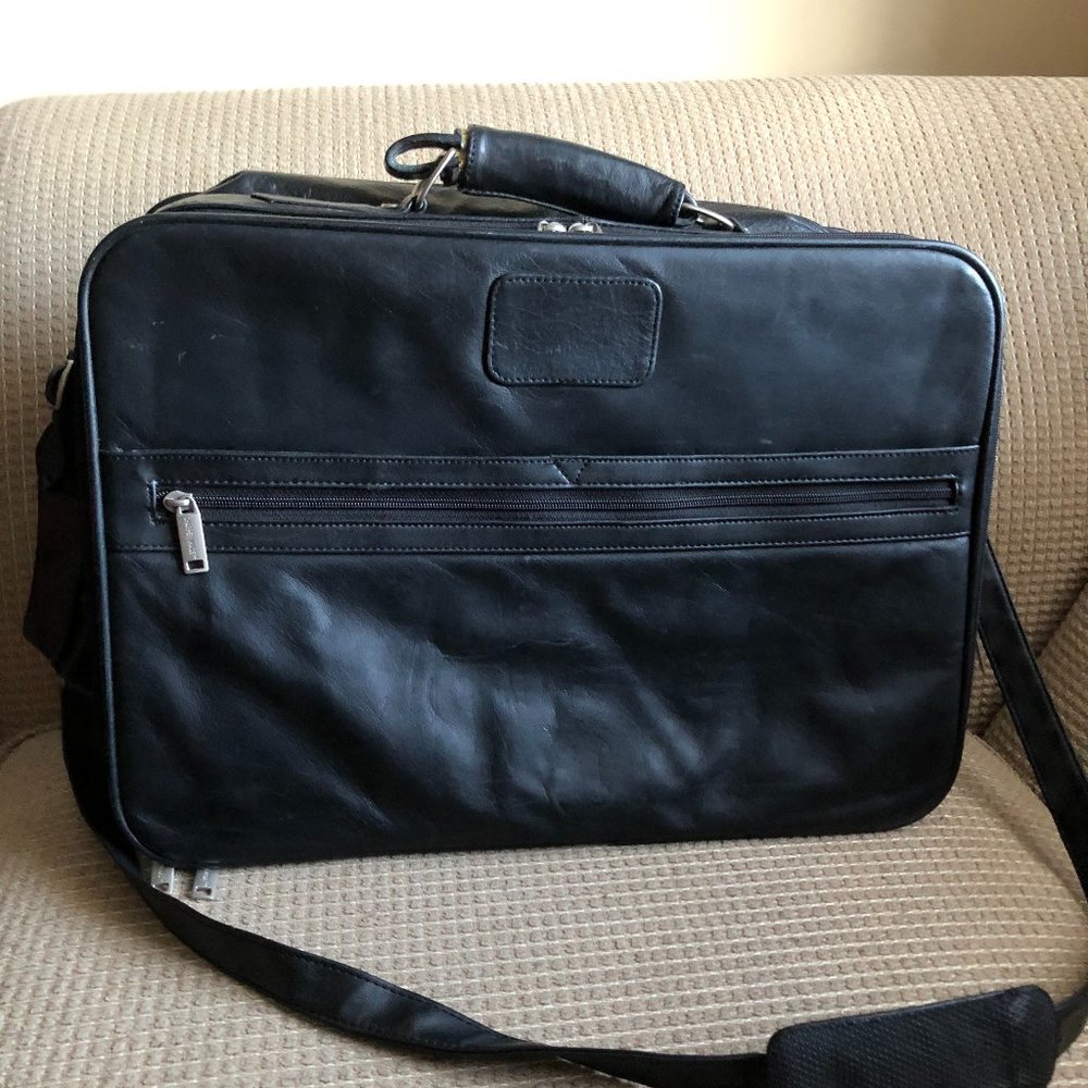 Sharper Image Men's Black Leather Briefcase Laptop Bag